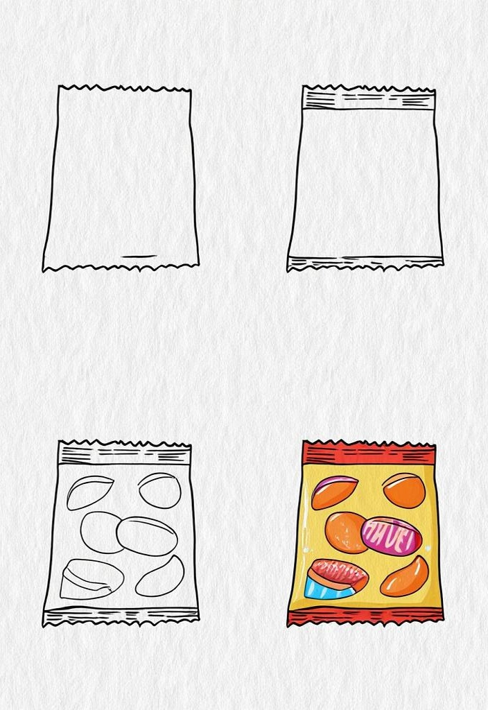 零食包装袋子简笔画 预包装食品的艺术展现